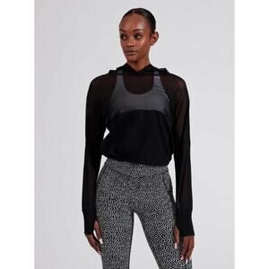 BuffBunny Escandala Hooded Mesh Long Sleeve Pullover in Black Size Small